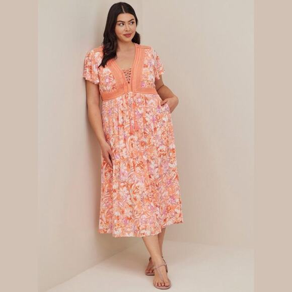 Torrid Lace Up Tea Length Crinkle Gauze Dress Size 2X - Picture 2 of 13